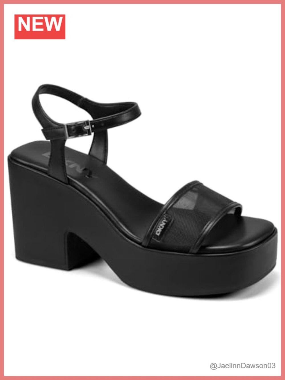 DKNY Mavelle Platform Heeled Sandals Women's Ankle Strap Peep Toe Buckle Block